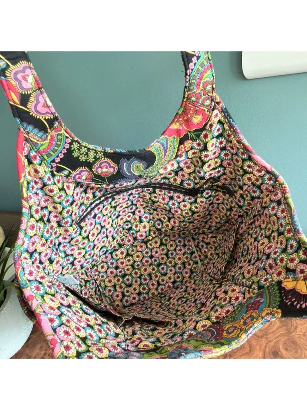 Retired Vera Bradley Hobo Bag Symphony In Hue Quilted Paisley Floral Vibrant Tot